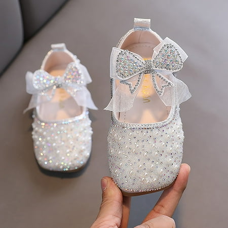 Cathalem 4 Toddler Boots Performance Dance Shoes For Girls Childrens Shoes Pearl Rhinestones Shining Kids Rubber Boots Size 6 Silver 2.5 Years
