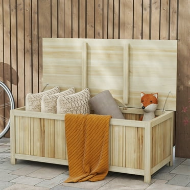 45.5 Gallon Outdoor Storage Box,Can Prevent Wind, Weight and Other Problems From Making It Fall Off,Rustic Wood,Wooden Deck Box Garden Storage Container for Balcony, Porch, Poolside