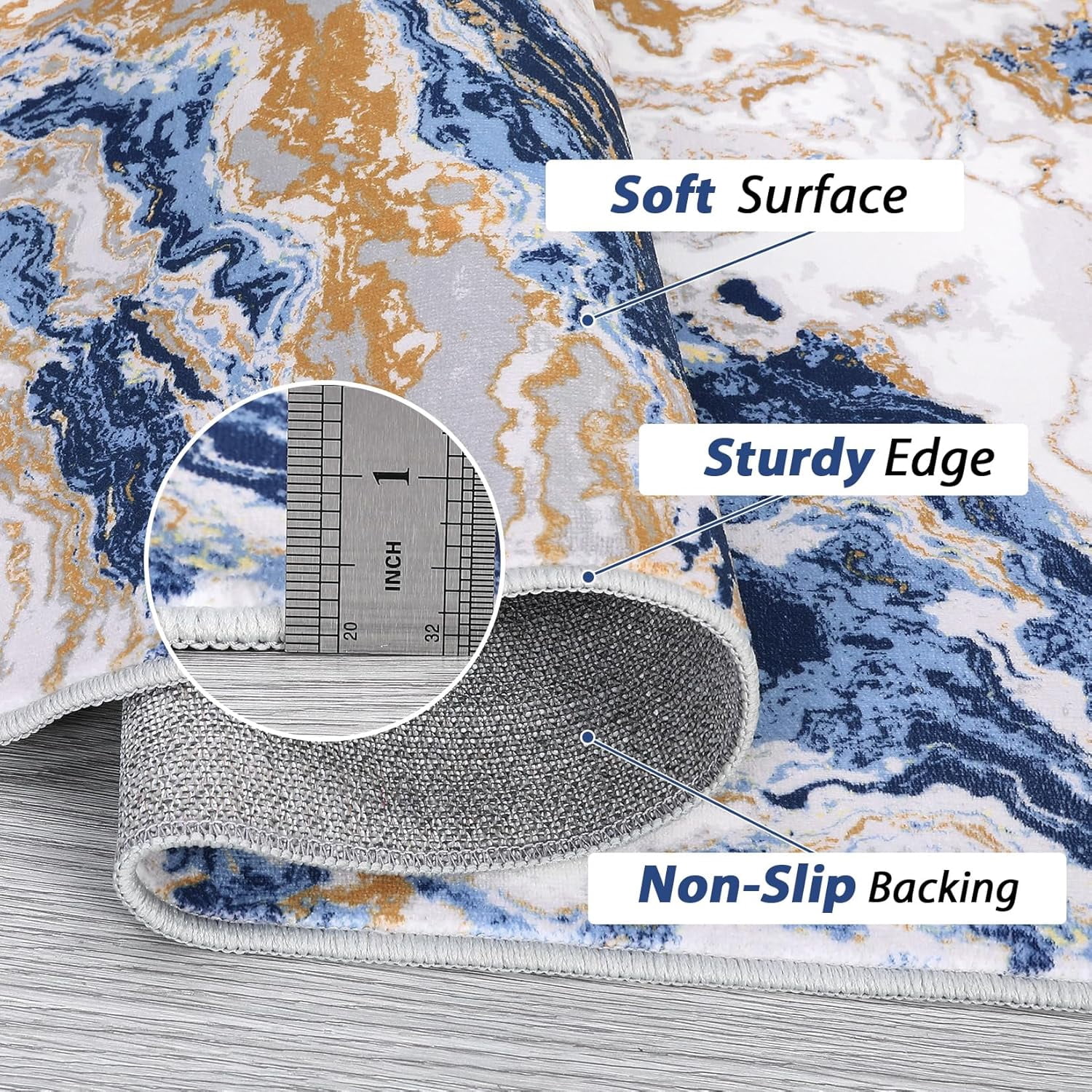 Homhougo 5x7 Washable Abstract Marble Area Rug, Soft Modern Non-Slip Luxury Carpet for Living Room, Bedroom, High Traffic Kitchen Entryway, Blue
