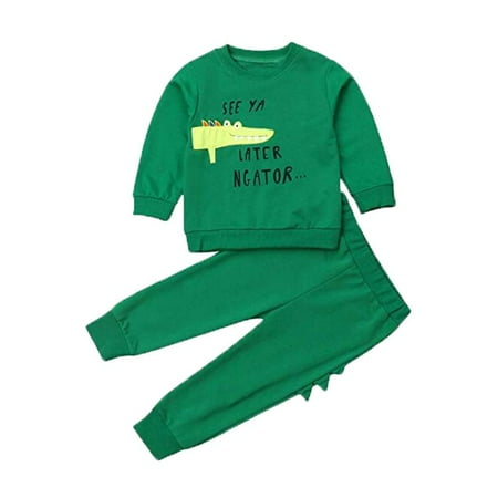 - Baby Boy Girl Crocodile Sweatshirt Top Jumper Pants Cartoon Autumn Winter Outfit Set