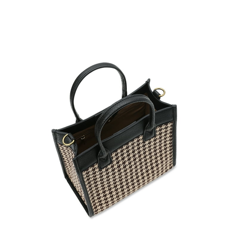 Time and Tru Women's Houndstooth Mini Tote Bag with Removable Strap,  Houndstooth 