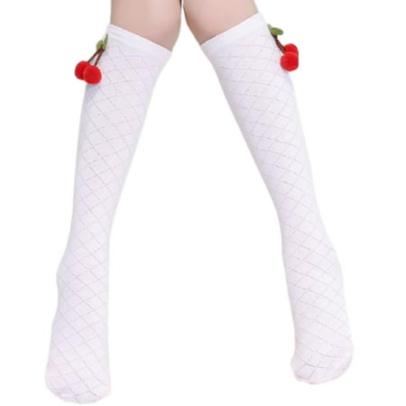 

Children Solid Color Lovely Sock Kids Girls Cute Socks Cherry Knee High Stocking