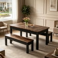thumbnail image 5 of Fnova 3 Pieces Dining Table Set for 4-6 with 2 Benches, 55" Farmhouse Wood Kitchen Table and Space Saving Tuck Under Benches for Kitchen Dining Room, 5 of 17
