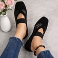 thumbnail image 3 of Puntoco Women s Mary Jane Flats Suede Breathable square toe suede mesh patchwork Slip-on Walking Shoes Black-L 6(38), 3 of 9