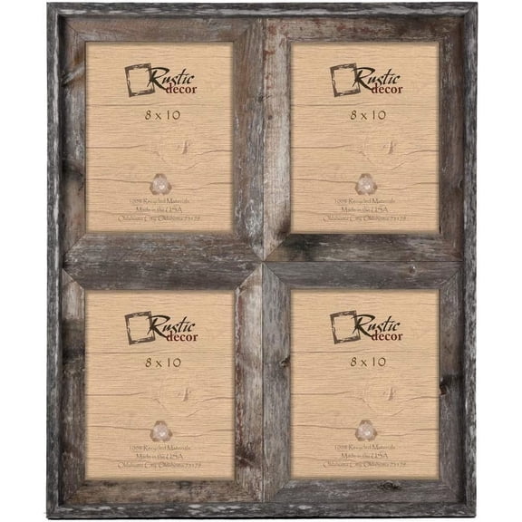 8x10-2.5" Wide Reclaimed Rustic Barnwood Collage Photo Frame - Holds 4 Photos