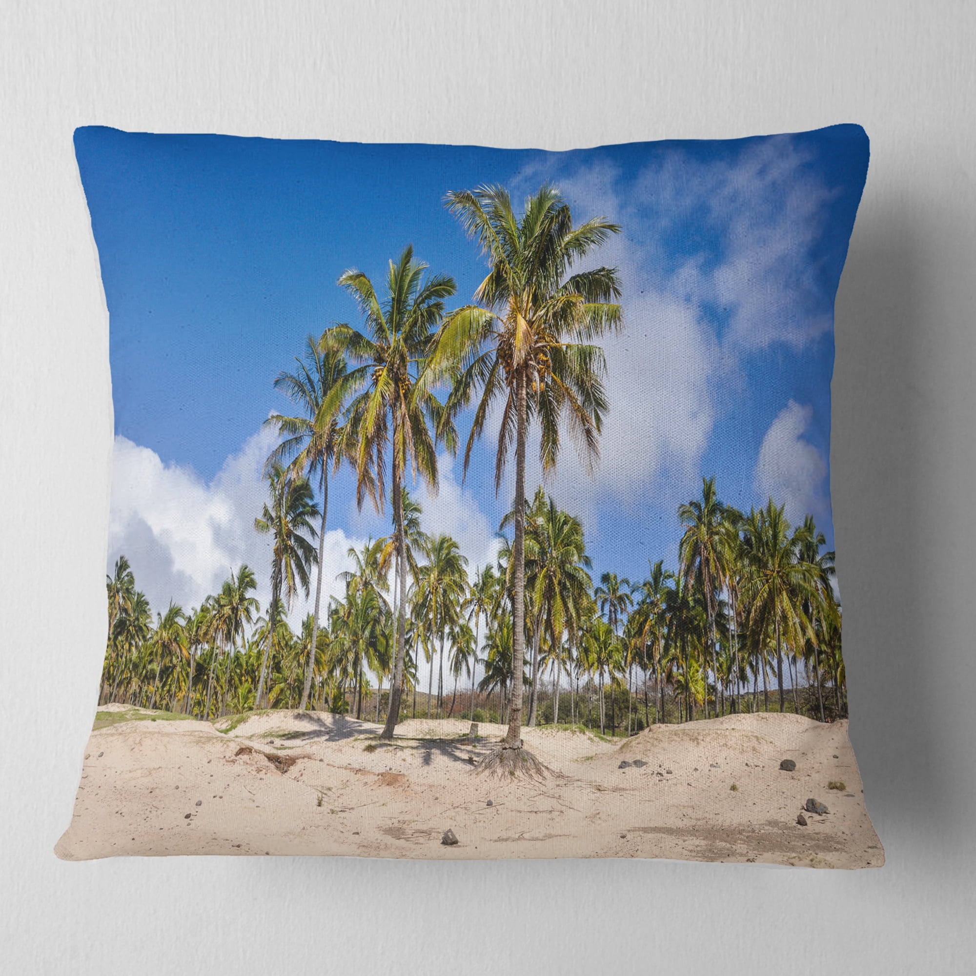 Designart Anakena Beach in Easter Island - Seascape Throw Pillow - 18x18