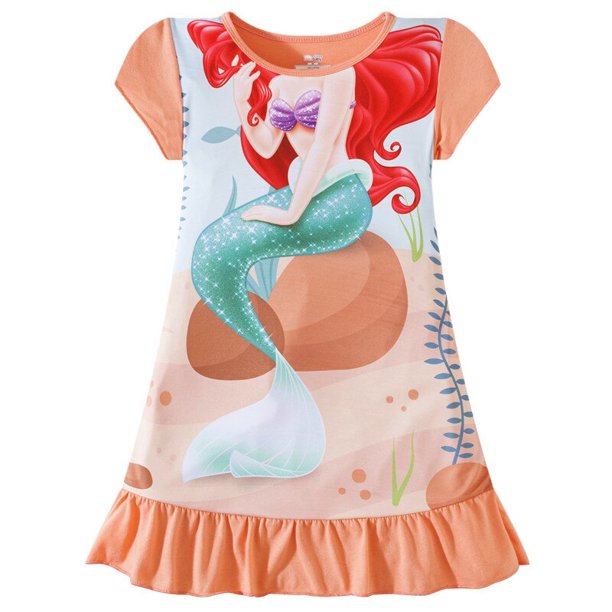 Camisón de dibujos animados de verano de sirena de Disney para niñas, pijamas con estampado de princesa para niños pequeños, ropa informal de manga larga para el hogar 120 zhangyuxiang CONDUJO