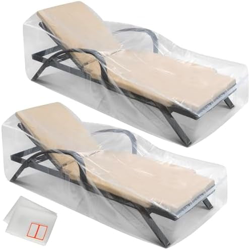 2-Pack Waterproof Outdoor Chaise Lounge Covers for Patio Furniture - Reusable & Heavy-Duty Clear Plastic Outdoor Furniture Covers Waterproof for Lounge Chairs, 84" x 32" x 32"$$Garden & Patio