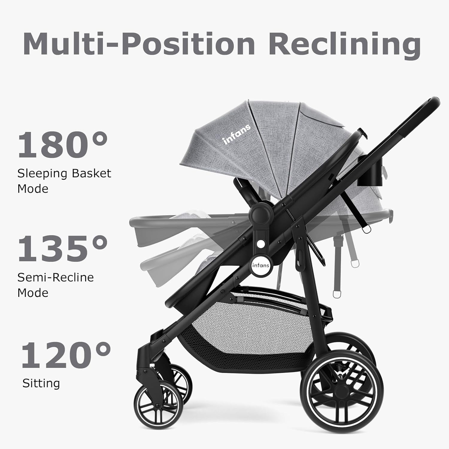 INFANS 2 in 1 Baby Stroller, High Landscape Infant Stroller, Foldable Pushchair with Adjustable Canopy, Cup Holder, Storage Basket, Suspension Wheels (Gray)