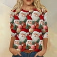 thumbnail image 2 of WTOBBY Women's Casual Round Neck 3/4 Sleeve Loose Printed T-Shirt with Christmas Elements, Ladies Holiday Theme Top for Everyday Wear, Comfortable Fashion Blouse,Wine XL, 2 of 6