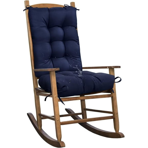Set of 1 Indoor Outdoor Chair Cushion Waterproof High Back Rocking Chair Cushions Soft Patio Chair Pad for Lounger Recliner Navy Blue