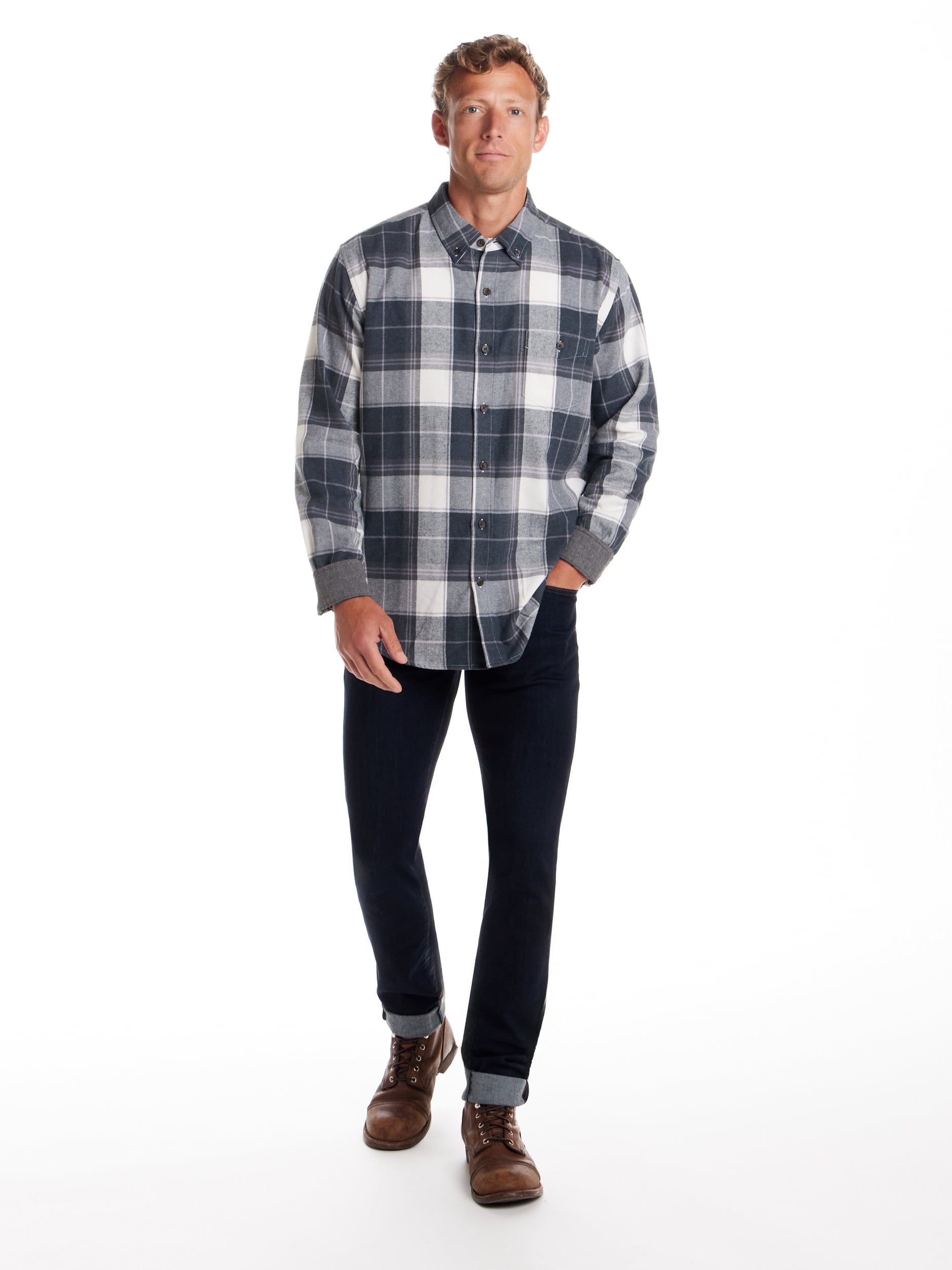Frontier Threads Men's Long Sleeve Button Down Traditional Plaid Flannel