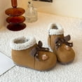 thumbnail image 3 of Toddler Girls Snow Boots Cute Knit Bowtie Floral Fuzzy Lined Winter Booties Side Zipper Nonslip Flat Ankle Boots 11 Little Kid Brown, 3 of 6