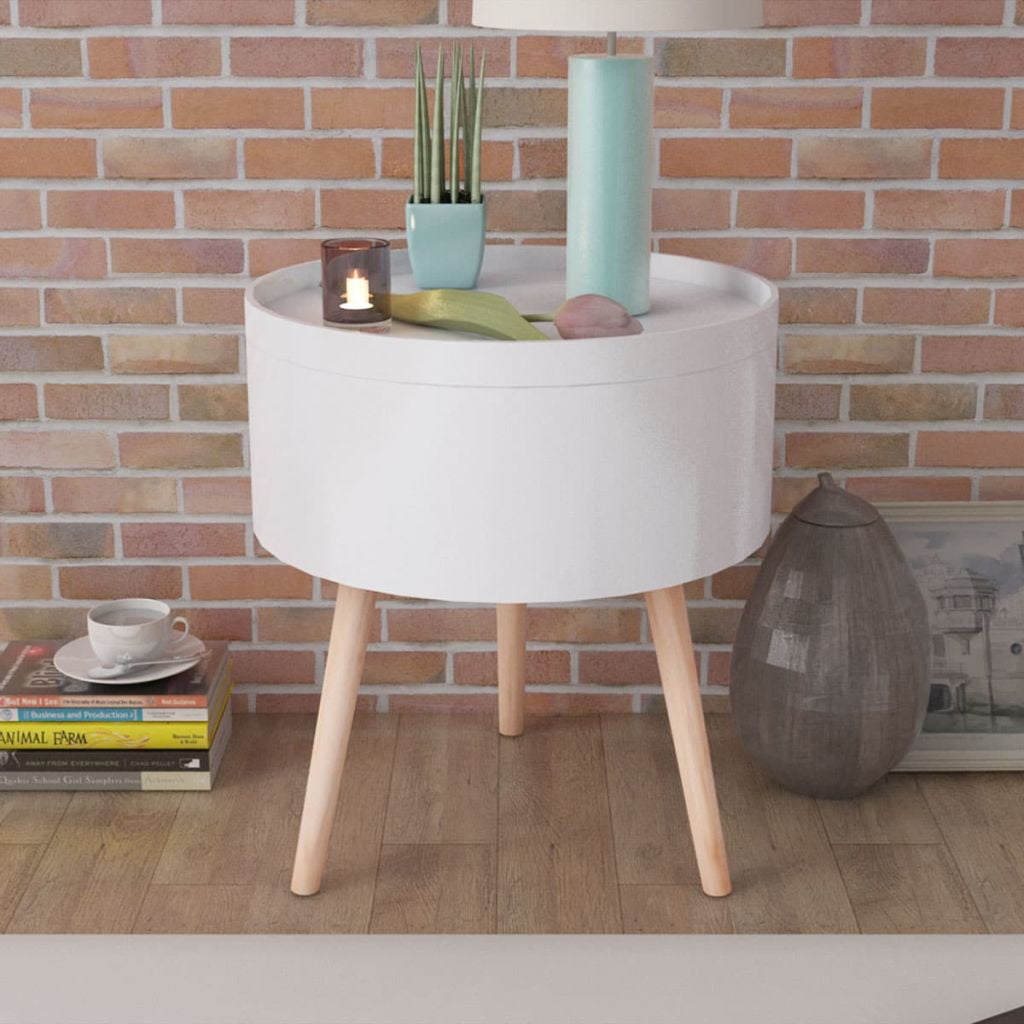 Kepooman 15.6" Modern Round End Sofa Storage Tables with Serving for Bedroom, White