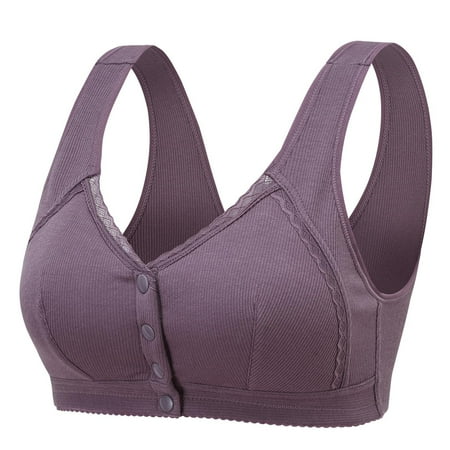 TrendVibe365 Wireless Bras for Women Support Plus Size Ribbed Knit No Underwire Push up Bralettes Padded Snap Front Closure Wide Strap Corset Top Full Coverage Crop Tank Top Sexy Lingerie Purple 80B