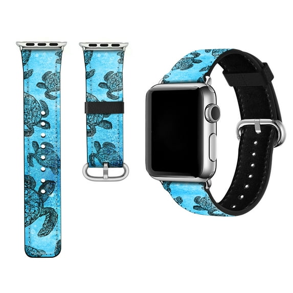 WIRESTER PU leather Leather Band Replacement Strap for 42/44mm Apple Watch Band - TPU Ocean Sea Turtle