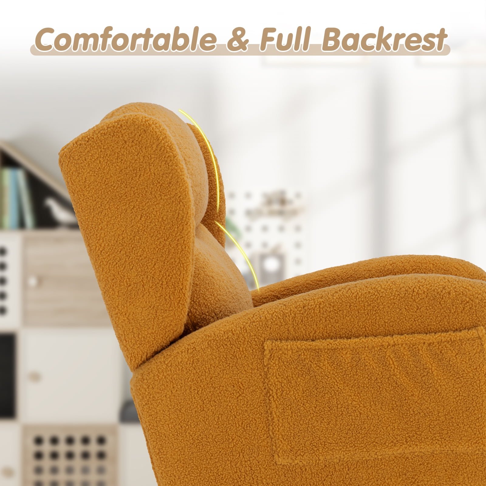 Lunale Indoor Rocking Chair, Upholstered Accent Rocker Chair with Wood Legs, Yellow Teddy