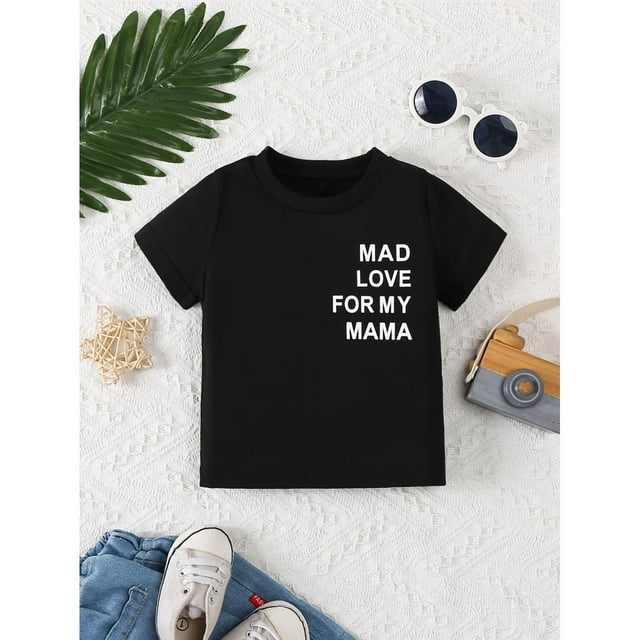 T-shirt à Manches Courtes pour Garçons, Imprimé "MAD LOVE FOR MY MAMA", Confortable et Polyvalent, Tenue Décontractée d'Été