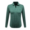 thumbnail image 4 of ManxiVoo Classic Notched Collar Long Sleeve T Shirt with Pocket Relaxed Loose Fit Casual Solid Color Top for Women Lightweight Fabric L Size Blackish Green, 4 of 5