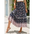 thumbnail image 4 of Maxi Skirts for Women 2025 Summer Boho Long Flowy Floral Elastic High Waist Skirt Casual Travel Skirt Dark Blue M, 4 of 8