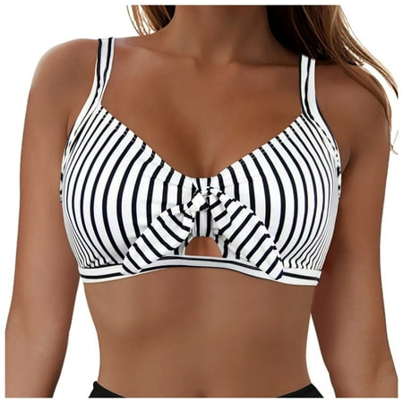 adviicd Women s Bow-Knot Cutout Bikini Top - Detachable Padded Swimwear Bra with Adjustable Straps  Sexy Summer Beachwear Light Gray  S