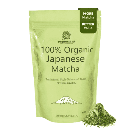 MushMatcha Matcha Powder Traditional Ceremonial Organic Japanese Naturally Caffeinated 1 Count 100g