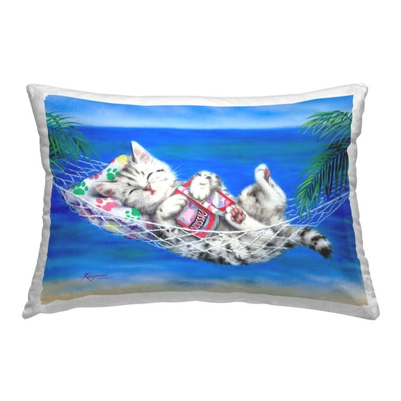 Stupell Industries Kitten in Tropical Hammock Decorative Printed Throw Pillow Design by Kayomi Harai