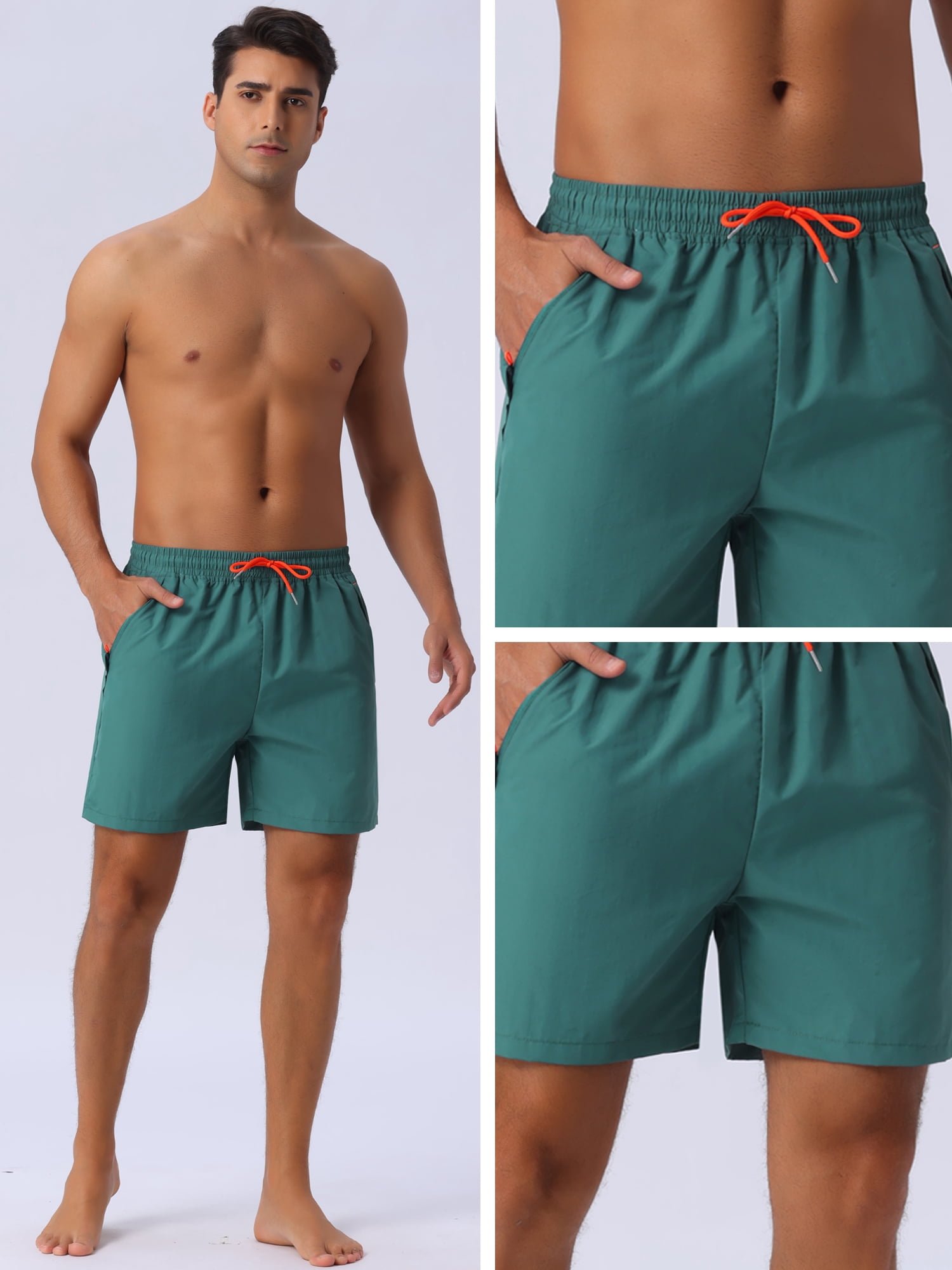 DARING DIVA Men's Elastic Waist Drawstring Mesh Lining Beach Shorts 36 Green