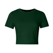 HWRETIE Cropped Ribbed Tank Top with Round Neck - Women Crop Cute Trendy Basic Tight Rounk Neck Crop Blouse Short Sleeve Crop Womens Casual Tops