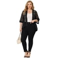thumbnail image 3 of Plus Size Shrug for Women Bolero Summer Lace Panel Sheer Loose Cardigans Black 2X, 3 of 7