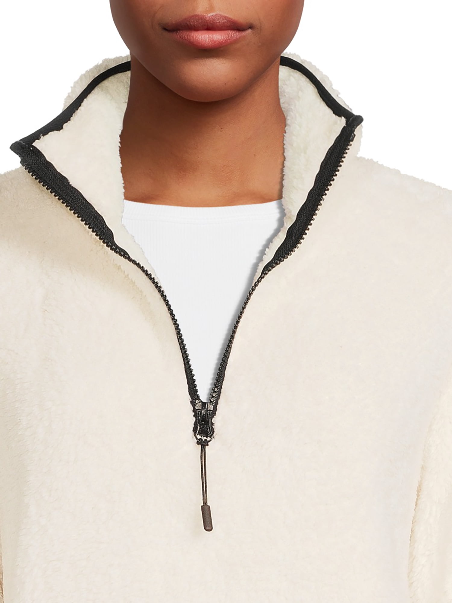 No Boundaries Juniors’ Sherpa Mock Neck Half Zip Pullover