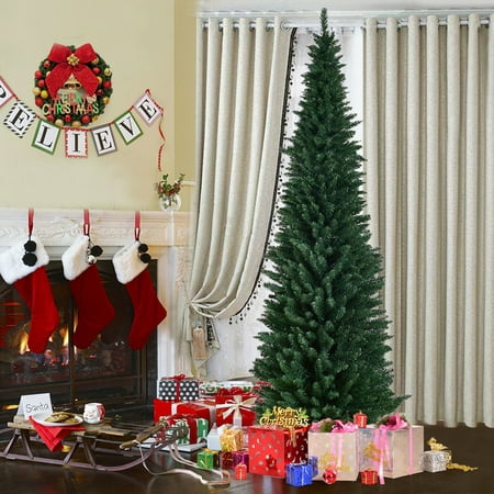 Goplus 9Ft PVC Artificial Pencil Christmas Tree Slim w/ Stand Home Holiday Decor