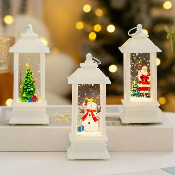 Christmas Decorations Snow Globe Lantern Night Light Battery Operated Lantern Portable Creative Glitters Water Glitters Lighted Table Ornaments Home Living Room Decoration Gifts 60ml
