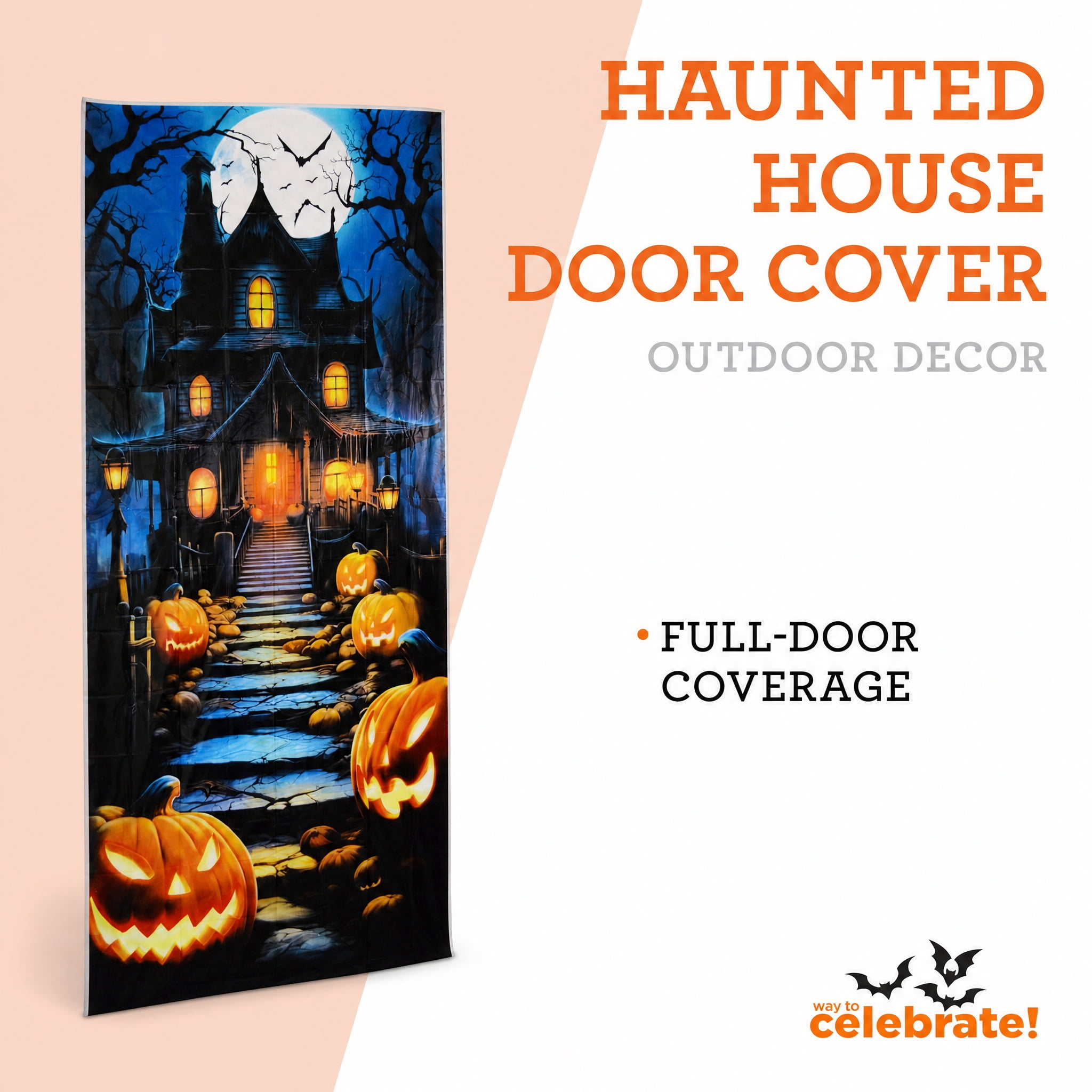 Haunted House Door Cover Decoration, Multicolor, 30" x 72", Halloween by Way To Celebrate