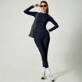 thumbnail image 5 of Women's 2 Piece Yoga Sets Long Sleeve Crew Neck Tee Tummy Control High Waist Athletic Leggings Summer Fall Gym Training Outfits Navy XL, 5 of 6