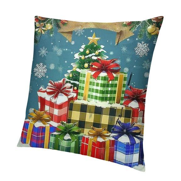 Christmas Throw Pillow Covers, Gift Boxes Cushion Case for Home Living Room Decor, Reversible White Blue Decorative Throw Cushion Case,