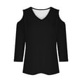 thumbnail image 6 of 2025 New Fashion Plus Size Women's Fashionable Solid Color T-shirt 3/4 Sleeve Shirt V-neck Casual Top, 6 of 7