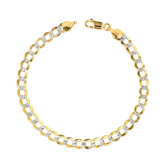 Nuragold 10k Real Yellow Gold Solid Cuban Curb Link 6mm Diamond Cut Pave Chain Bracelet (7"-9") Two Tone Italian Jewelry for Men