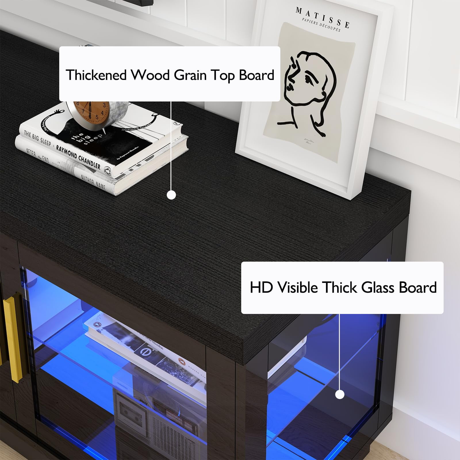 ChVans 71" LED TV Stand for 85/80/75inch TV, High Glossy Entertainment Center with Storage Cabinet & Glass Door, Modern TV Console Media Cabinet for Living Room, Bedroom (Black)