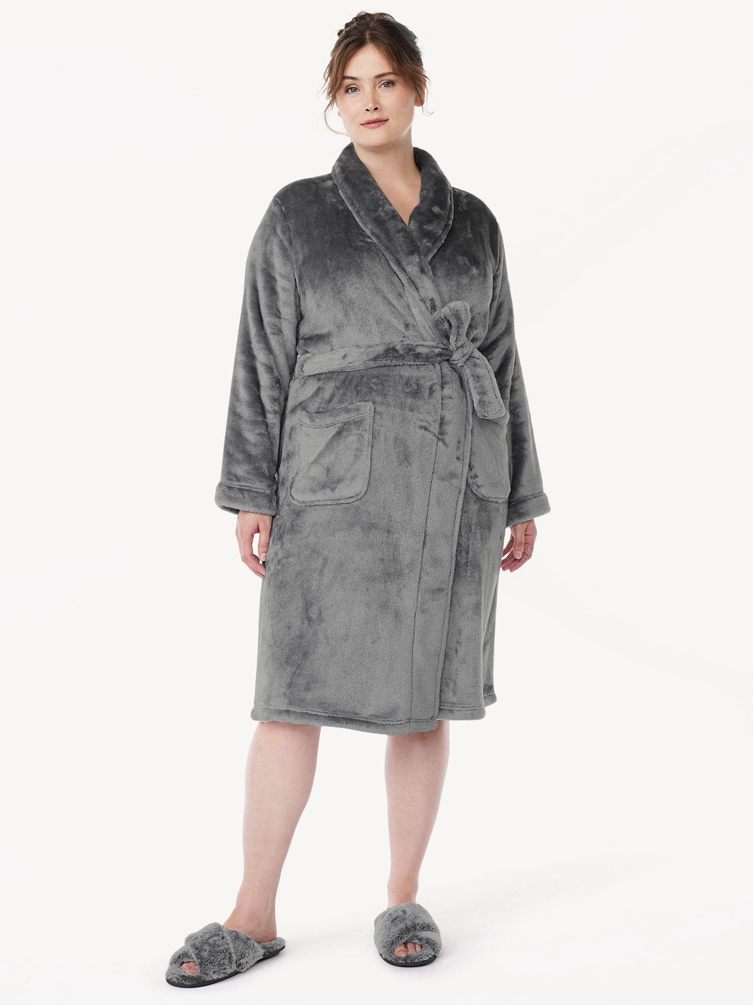 Joyspun Women's Plush Sleep Robe, Size S to 3X