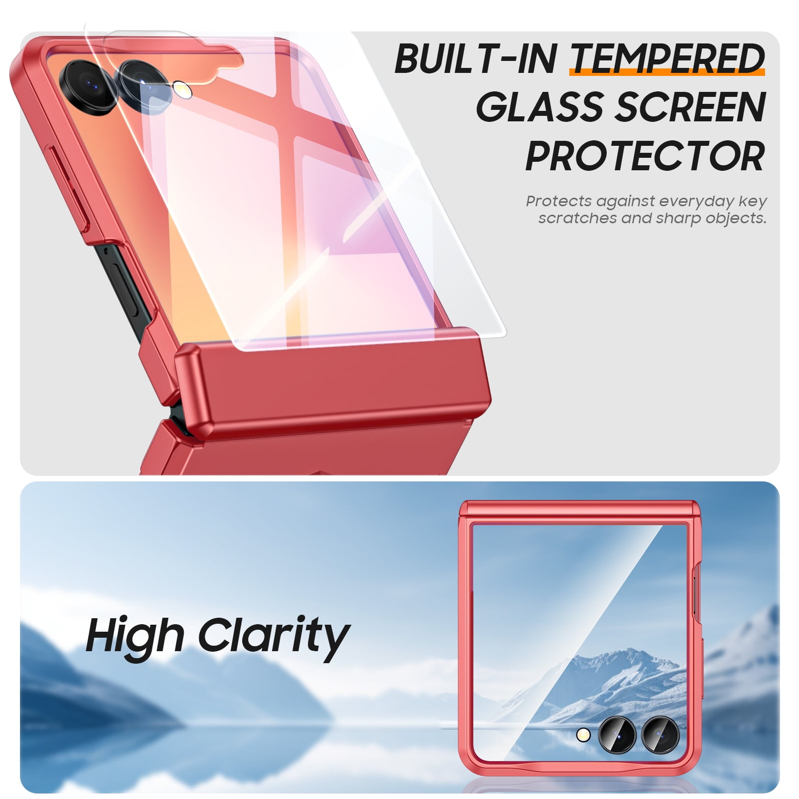 Vizvera for Samsung Galaxy Z Flip 7 Case with Hinge Cover,Built-in Screen Protector Shockproof All-Inclusive Smartphone Cover Wireless Charging-Rose Red