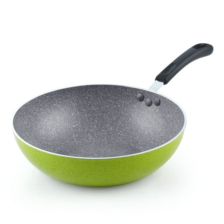 12' Stir Fry Wok - Cook N Home 02596 Nonstick Stir Fry Pan, Green Marble Pattern, 30cm 12-Inch Wok