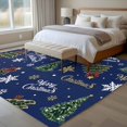 thumbnail image 4 of 5'x7' Area Rugs for Living Room Bedroom, Blue Christmas Washable Rug Carpet Runner Indoor Outdoor, Winter Pine Tree Gold White Snowflakes Non Slip Floor Mats Area Rug for Kitchen, Nursery, 4 of 8