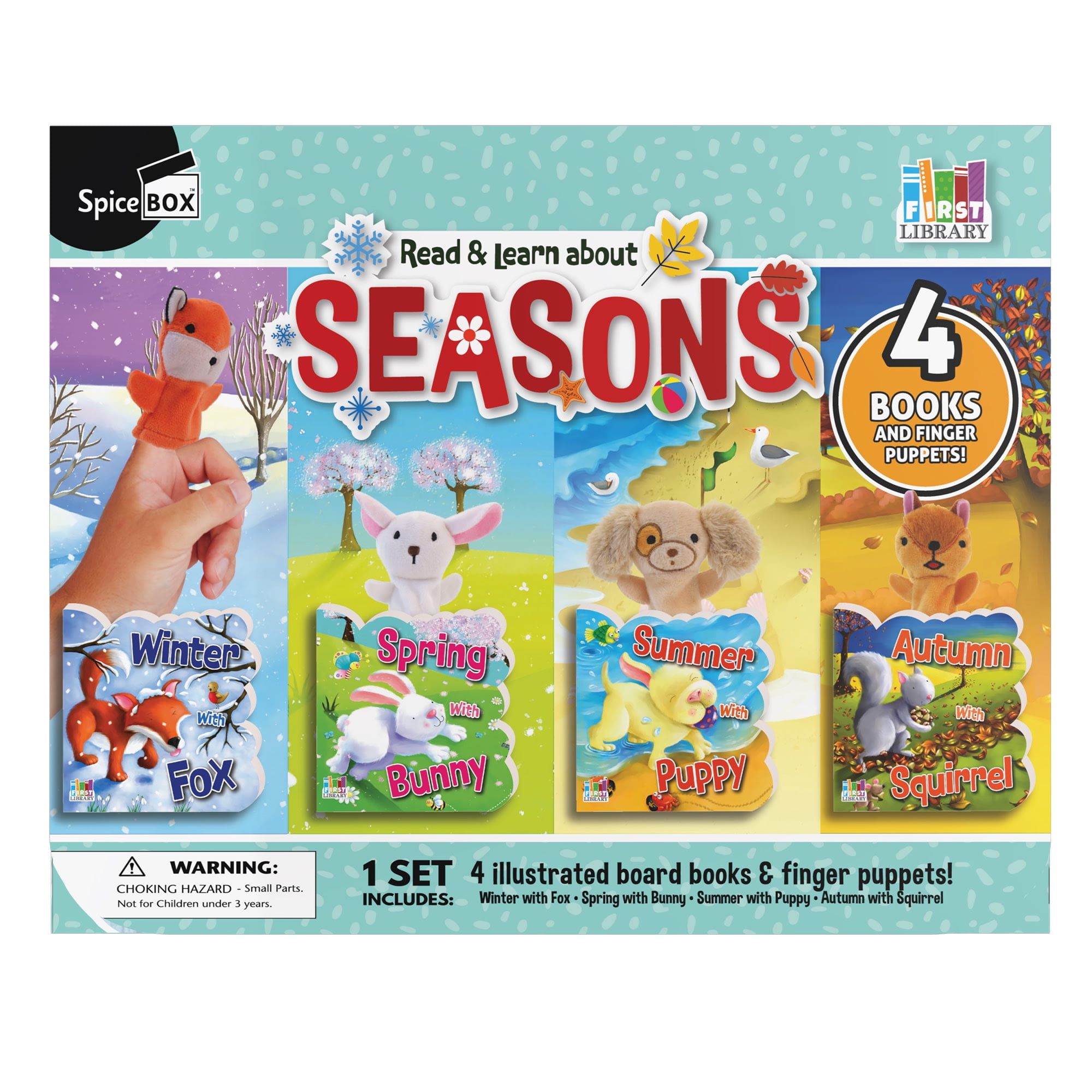 SpiceBox First Library Four Seasons: 4 Die-Cut Board Books with Finger Puppets