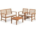 thumbnail image 2 of Costway 4 PCS Outdoor Furniture Set with Soft Seat Cushions Stable Acacia Wood Frame White, 2 of 9
