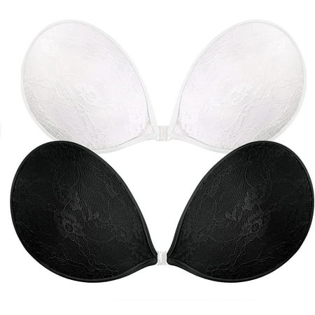 

Adhesive 2 Pairs Bra Strapless Invisible Push Up Silicone Bra For Backless Dresses With Nipple Patches(White&Black)