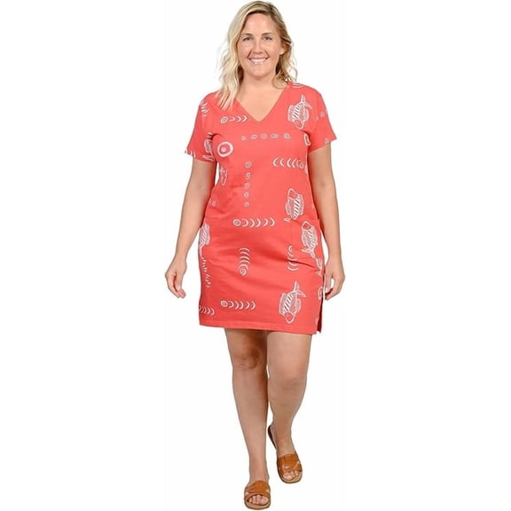 INGEAR Women’s Beach Swimsuit Cover Up, Short Cotton Shift Dress with Pockets, Red ,XL