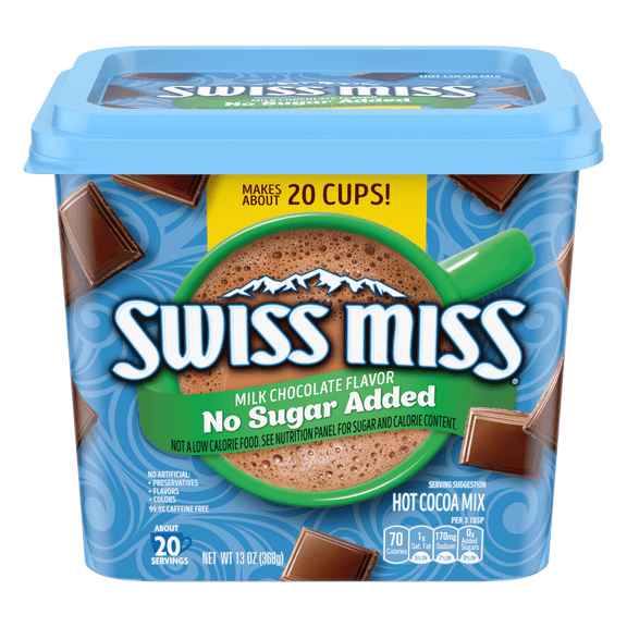 Swiss Miss Milk Choc Flvr No Sugar Added Hot Cocoa Mix Canister, 13 oz