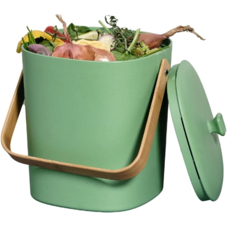 Bamboozle X The Kitchn Countertop Compost Bin Kitchen | 1 Gallon | Odorless Composting Bin with Filters | Plant Based Kitchen Composter for Food Scraps & Waste Recycling | Avocado