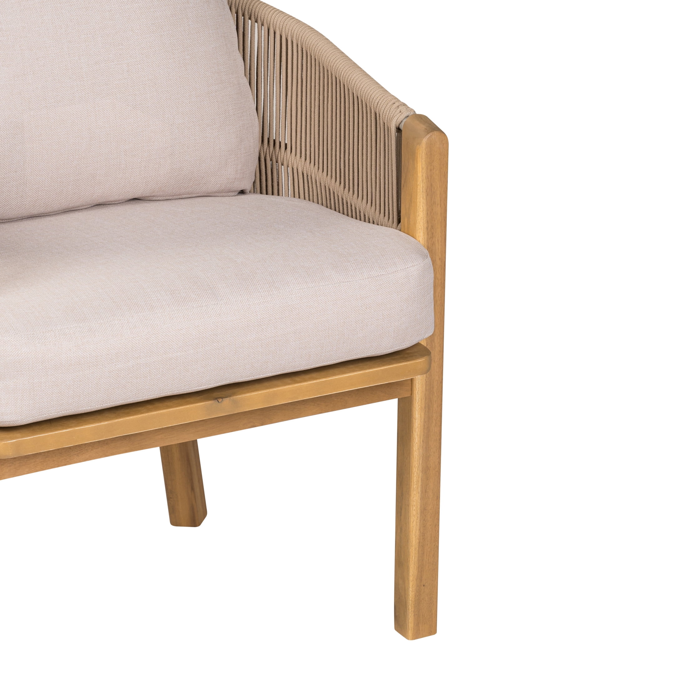 Christopher Knight Home 9-Piece Outdoor Dining Set, 79" Table and Rope Chairs with Beige Cushion, Teak Finish